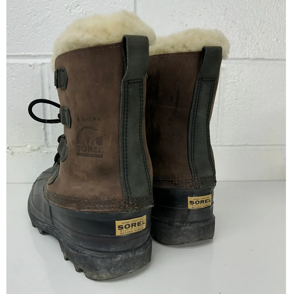 Sorel Bighorn Snow Boots Brown Leather Rubber Duck Boots / Mens 9